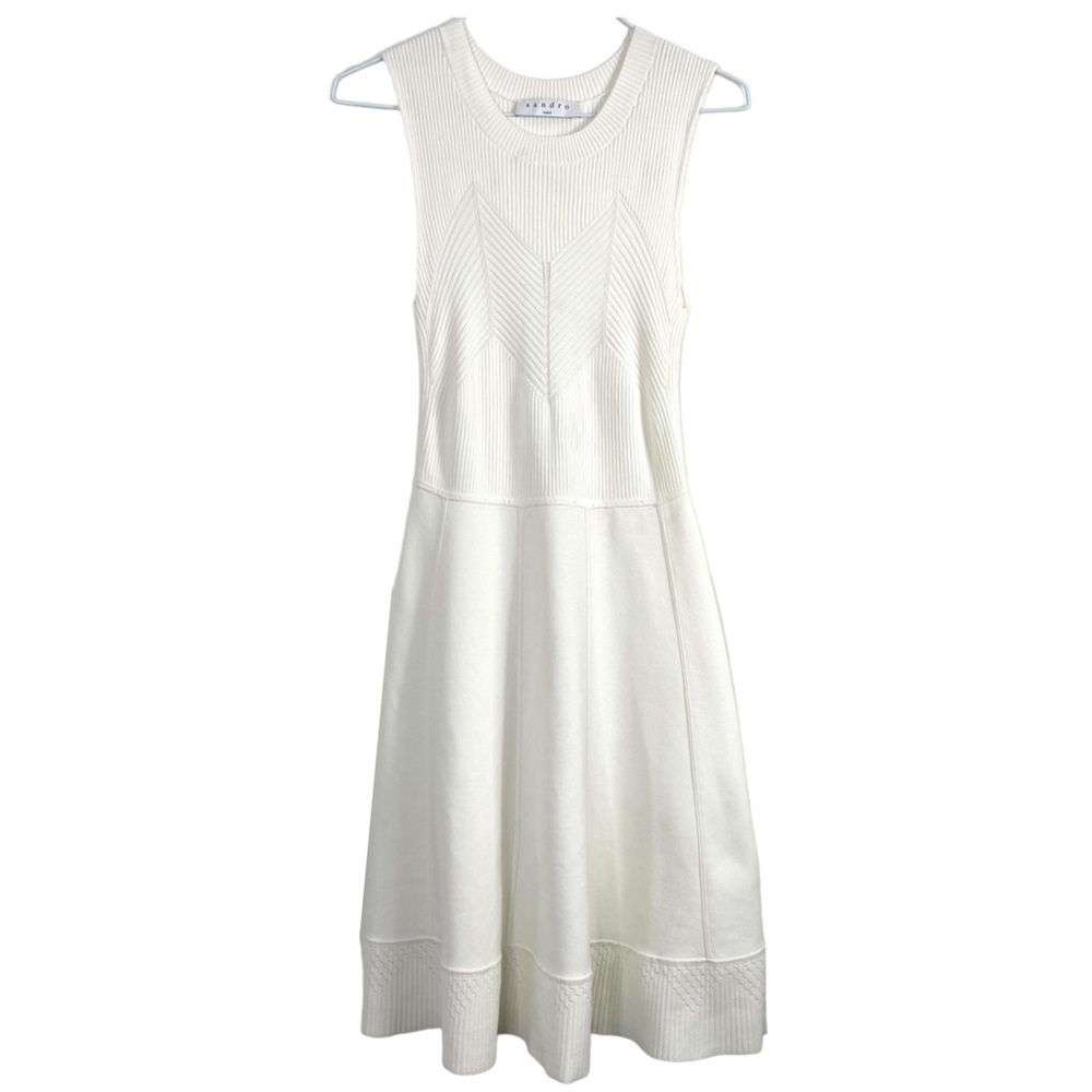 SANDRO Paris Areva Knit Sleeveless Dress in White R1632E-11 - Picture 2 of 7